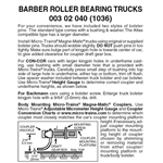 Micro Trains 003 02 040 Barber Roller Bearing Trucks Less Couplers 1 Pair