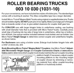 Micro Trains 003 10 030 Roller Bearing Trucks Less Couplers (Black) 10 Pairs