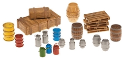 Pola 331045 G Cargo Set Kit 4 Beer & 3 Wood Casks; 4 Milk Cans 2 Crates 5 Pallets 3 Oil Drums