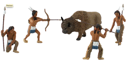 Woodland 4444 Native American Hunt Figures Scene-A-Rama Four Native Americans & One Bison