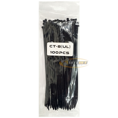 CT-8 (UL) 8" Cable Ties - Black (100 Pieces)