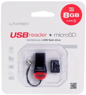 UNIREX USR-082 USB Reader + micro SD (8GB) - Fuctions as a USB Flash Drive