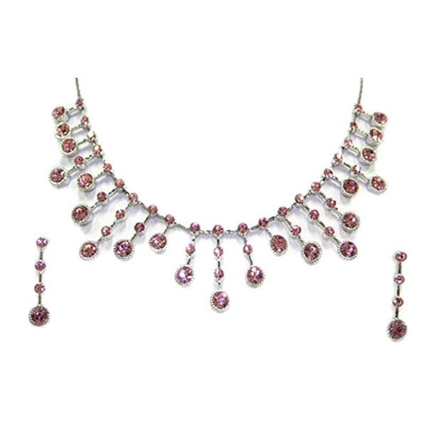 Pink Designer Spiky Swarovski Crystals Necklace + Earring set