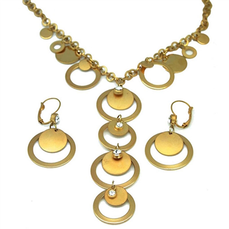 Gold Circle of Life Design Swarovski Crystals Necklace+Earring set