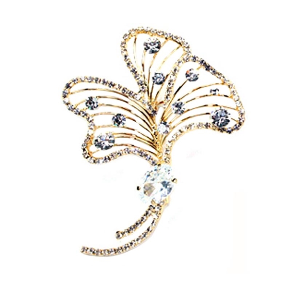 Gold Extravagant Leaves Swarovski Crystals brooch