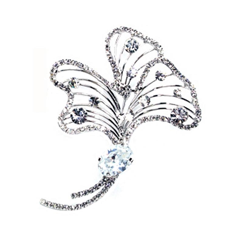 Silver Extravagant Leaves Swarovski Crystals brooch