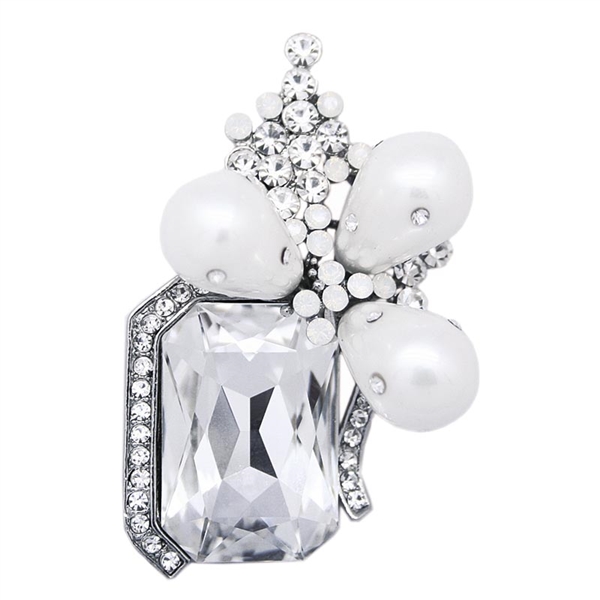 Silver Swarovski Crystals & Chunky Pearls Brooch
