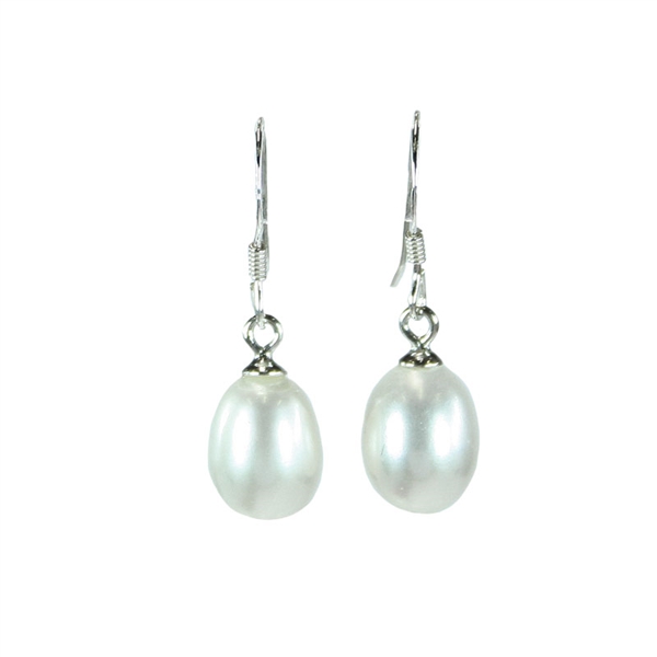 White Medium Teardrop Freshwater Pearl Earrings 925 Sterling Silver