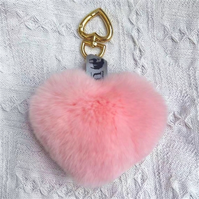 Love Heart Rex Rabbit Fur Key Holder Candy Pink