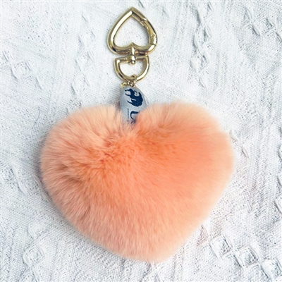 Love Heart Rex Rabbit Fur Key Holder Peach