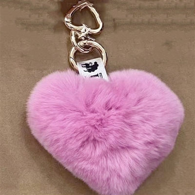 Love Heart Rex Rabbit Fur Key Holder Lilac