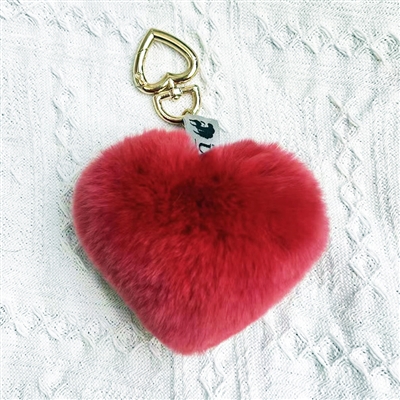 Love Heart Rex Rabbit Fur Key Holder Red