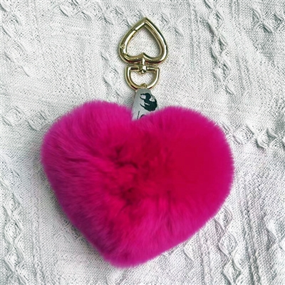 Love Heart Rex Rabbit Fur Key Holder Hot Pink
