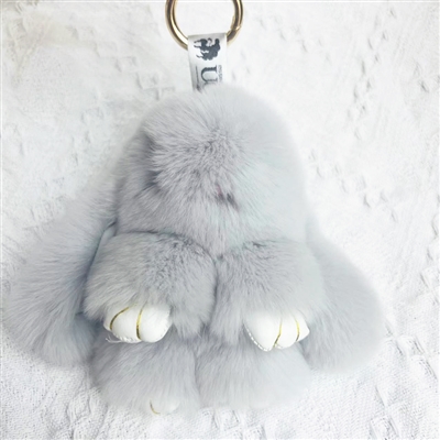 Rex Rabbit Fur Bunny Key Holder  Light Grey