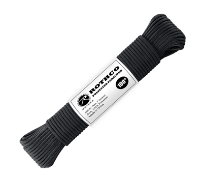 Rothco Black 100 Foot Polyester Paracord - 30810