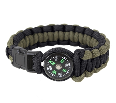 Rothco Black & Olive Drab Paracord Compass Bracelet - 999