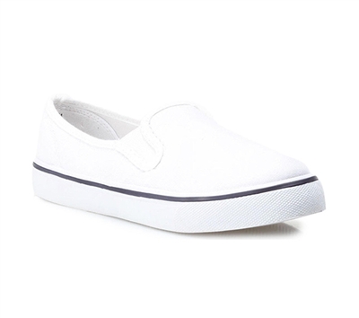 Zig-Zag White Canvas Slip On - 7234