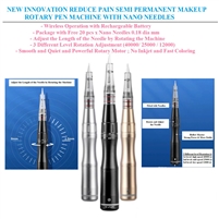 1 package x New Innovation Reduce Pain Semi Permanent Makeup Rotary Pen Machine with Free 20 pcs x Nano Needles Kit (Black Color Pen)