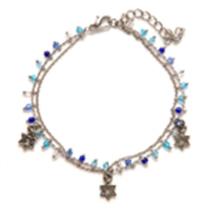 Thin Jewish Star Charm Bracelet - Blues