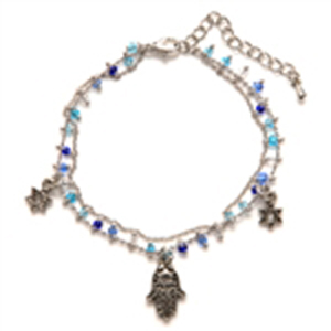 Thin Hamsa & Star Charm Bracelet - Black