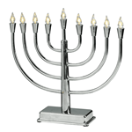 LED Silvertone Metal Menorah in Traditional Shape