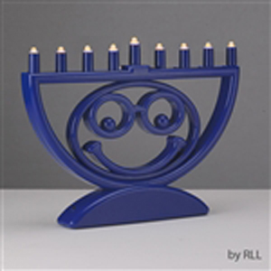 Blue LED Menorah with Smiling Emoji Face