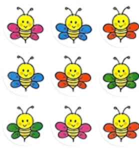 Colorful Busy Bee Stickers with Smiles