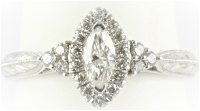 Marquise Halo Ring with Three Diamonds on Sides