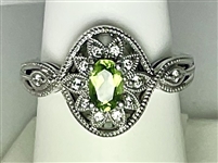 White Gold Peridot and Diamond Victorian Ring