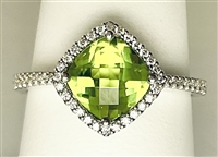 Peridot and Diamond Halo Ring