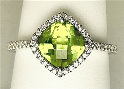 Peridot and Diamond Halo Ring