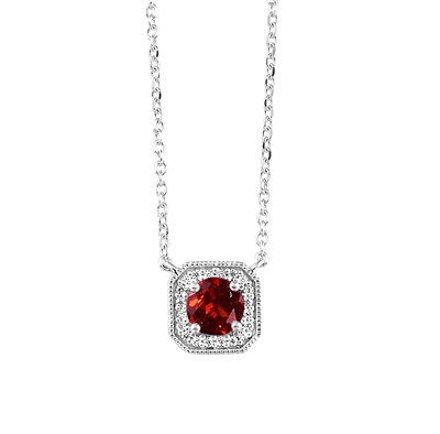 Garnet & Diamond Pendant in 10K White Gold