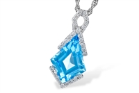 Blue Topaz & Diamond Pendant in 14K White Gold