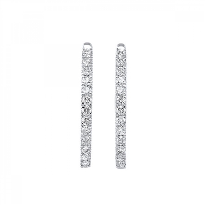 Diamond Hoop Earrings 1CTW  14K White Gold