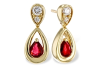 Ruby & Diamond Teardrop Earrings 14K Yellow Gold