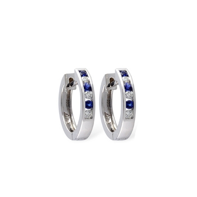 Sapphire and diamond hoops in 14K white gold.