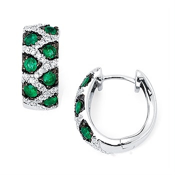 Emerald and diamond earrings in 14K white gold.  Diamond weight .33ct. total weight.