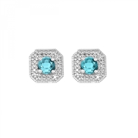 Bue Topaz & Diamond Earrings 10K White Gold Studs