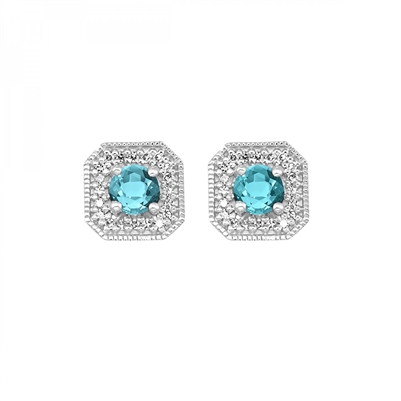 Bue Topaz & Diamond Earrings 10K White Gold Studs