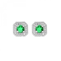 Created Emerald & Diamond Earrings 10K White Gold Studs