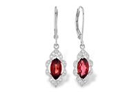 Garnet & Diamond Earrings 14K White Gold