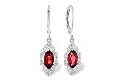 Garnet & Diamond Earrings 14K White Gold