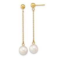 7-8MM Freshwater Pearl Dangle Earrings 10K