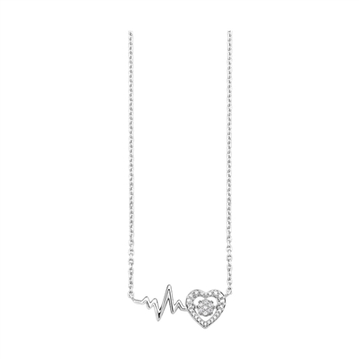 Diamond Heartbeat Pendant in Sterling Silver