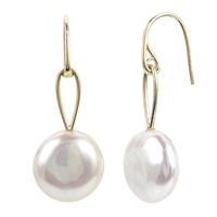 14KY 11-12MM COIN PEARL HOOK EARRING