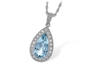 Aquamarine and Diamond Pendant in 14K White Gold