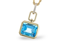 Blue Topaz & Diamond Pendant in 14K Yellow Gold