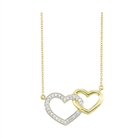 Double Heart Diamond Necklace 10K Yellow Gold