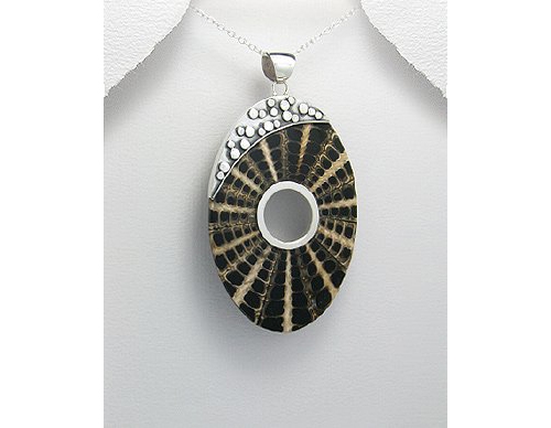 Web Design Shell and Sterling Silver Pendant with 16 Sterling Silver Snake C...