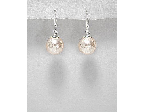 Simulated Peach Pearl Sterling Silver Earrings